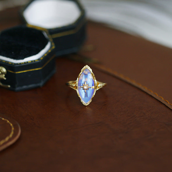 Vintage Moon Stone Marquise Shape in Sterling Silver Engagement