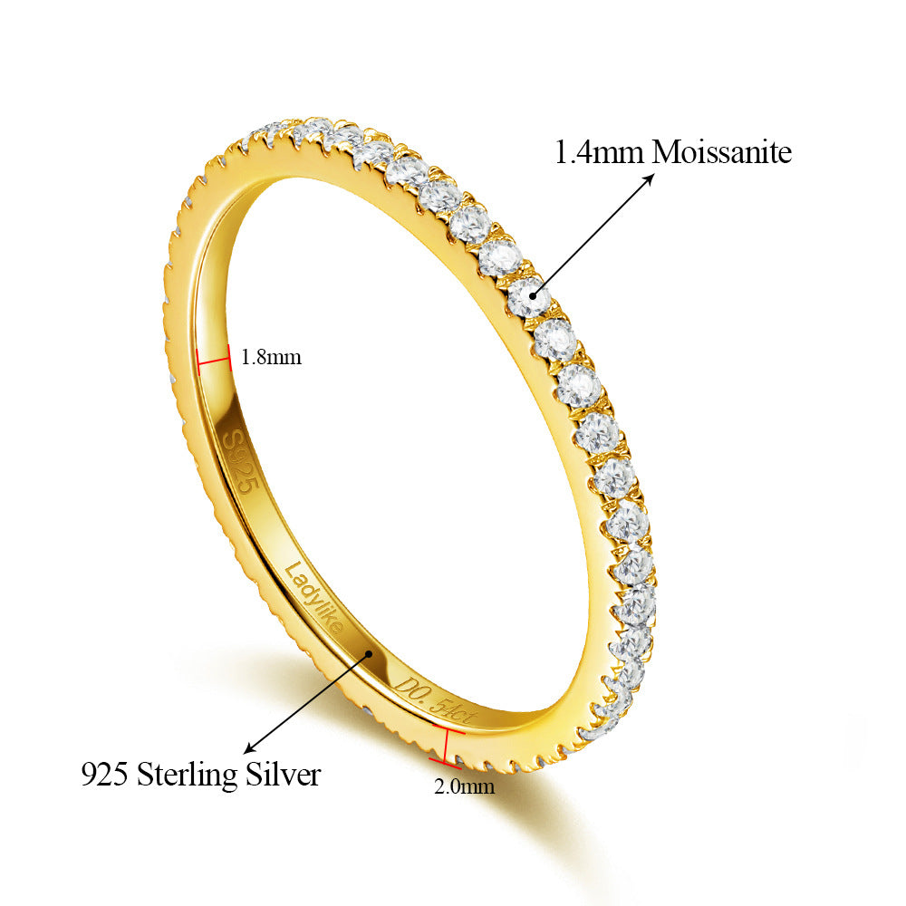 Simple D Color Moissanite Paved Ring Band