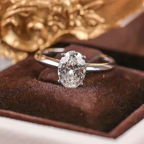 Classic Oval Cut Moissanite Sterling Silver Engagement Ring