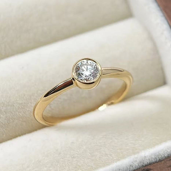Simple Round Cut Golden Tone Engagement Ring