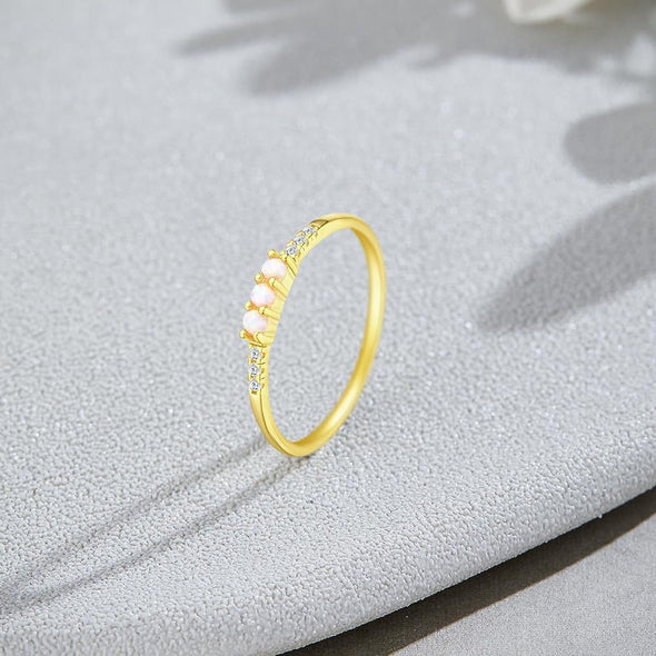Three Stone Opal Design Sterling Silver Wedding Band