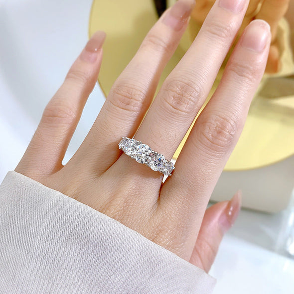 Luxury Five Stones Sterling Silver Wedding Band
