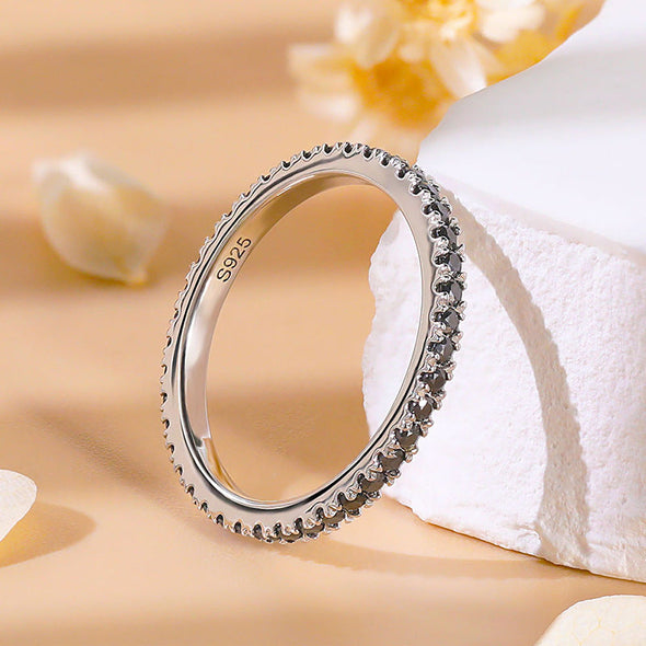 Unique Black Moissanite Eternity 18k White Gold Plated Wedding Band