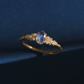 Vintage Natural Cordierite 14K Gold Plated Ring
