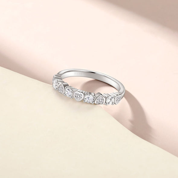 Unique Heart Round Cut Half Eterniry Silver Women's Wedding Band
