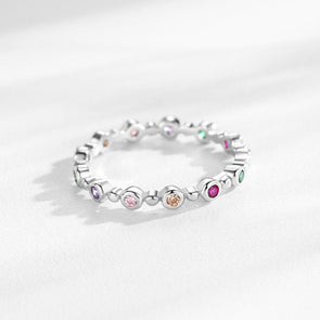 Simple Rainbow Round Cut Sterling Silver Wedding Band