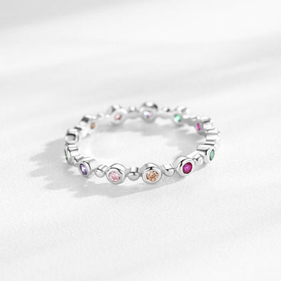 Simple Rainbow Round Cut Sterling Silver Wedding Band