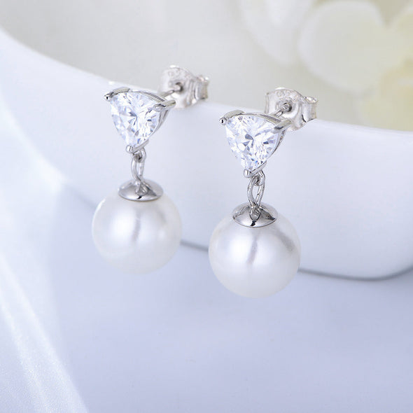 Simple Heart Sterling Silver Pearl Drop Earrings