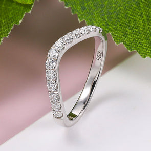 V Design Half Eternity Sterling Silver Moissanite Wedding Band