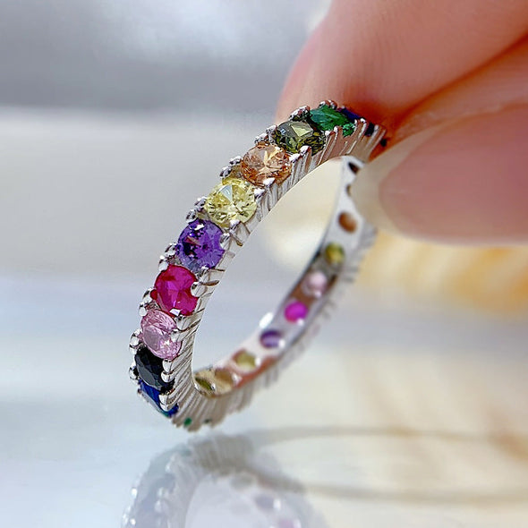 Rainbow Eternity Sterling Silver Women's Wedding Band