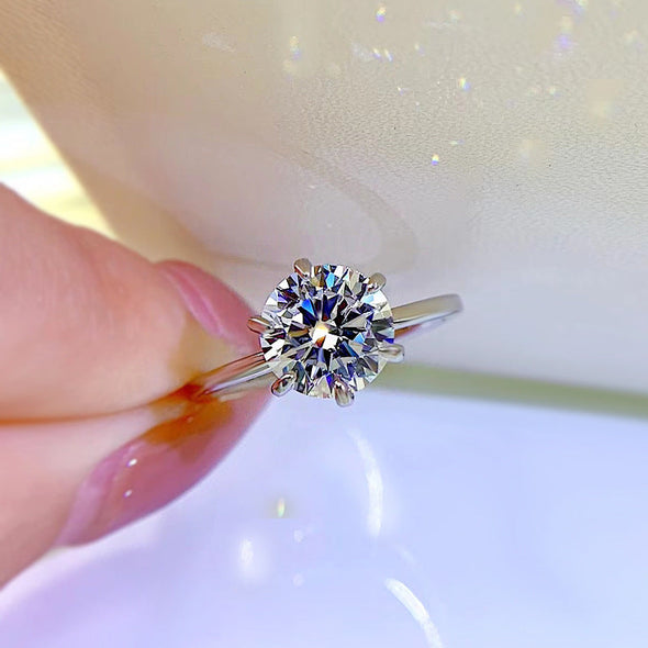 Classic 1.0ct Round Cut Sterling Silver Engagement Ring