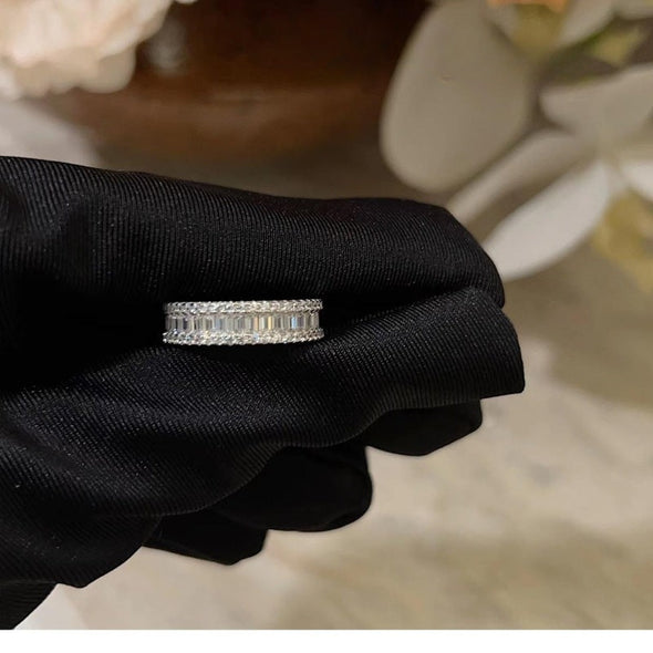 Three Rows Design Paved Sterling Silver Wedding Band
