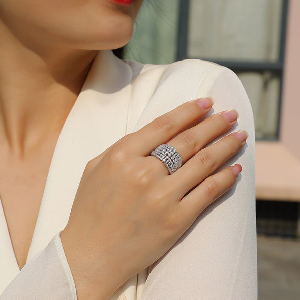 Luxury Moissanite 18K White Gold Plated Sterling Silver Wedding Band