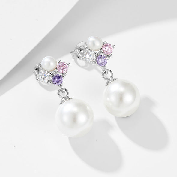 Elegant Pearls Sterling Silver Pendant Earrings