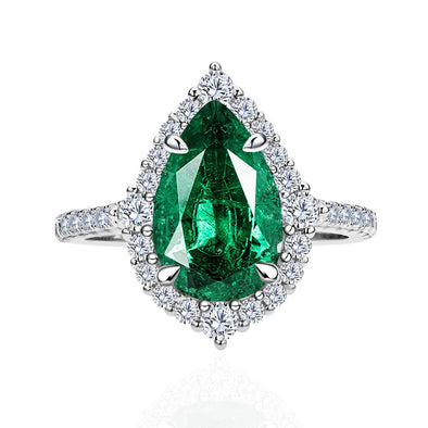 Elegant 2.2ct Emerald Green pear cut Engagement Ring