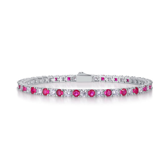 Round Cut Lab-Grown White & Ruby Tennis Bracelet For Women