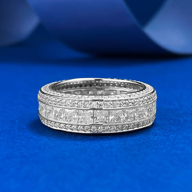 Exquisite 5 Rows Eternity Sterling Silver Wedding Women's Band