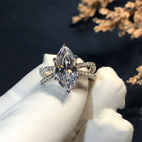 Gorgeous Marquise Cut Sterling Silver Engagement Ring