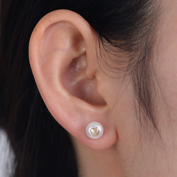 Heart Natural Pearls Sterling Silver Stud Earrings