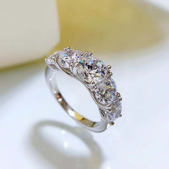 Luxury Five Stones Sterling Silver Wedding Band