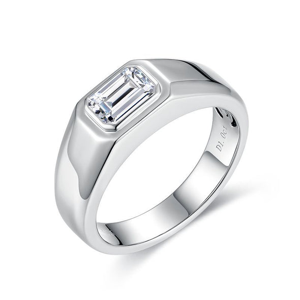 1.0CT Emerald Cut Moissanite Silver Men's Wedding Ring Band