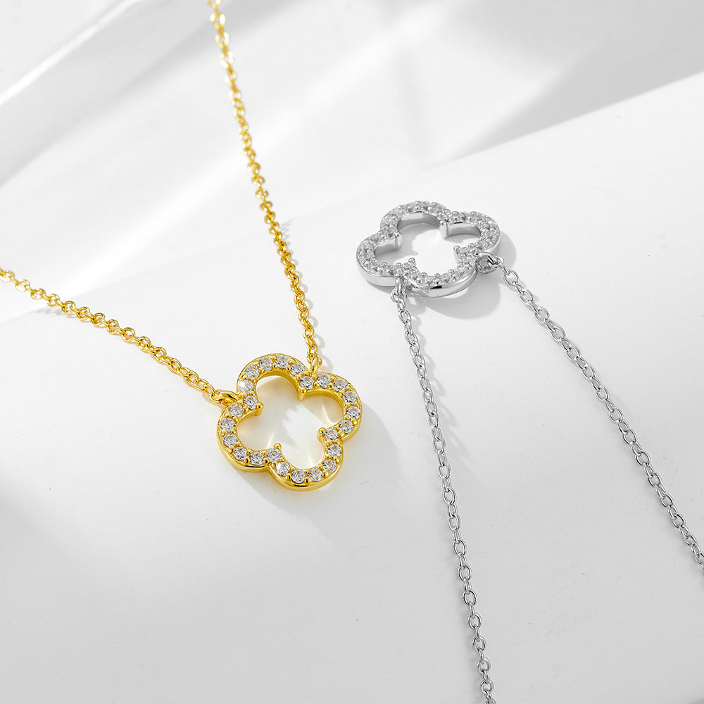 Hollow Four-leaf Clover Sterling Silver Necklace