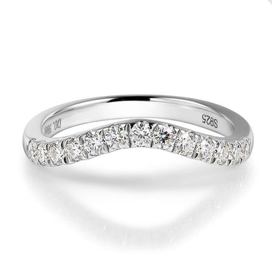 V Design Half Eternity Sterling Silver Moissanite Wedding Band