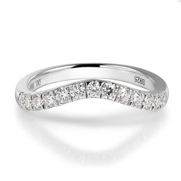 V Design Half Eternity Sterling Silver Moissanite Wedding Band