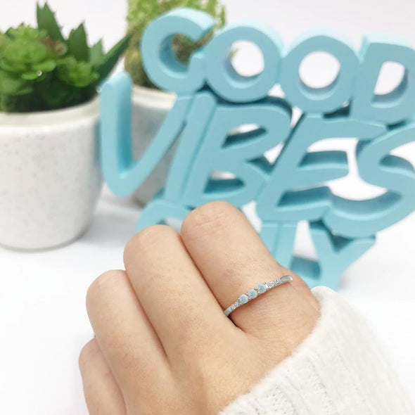 Three Stone Opal Design Sterling Silver Wedding Band