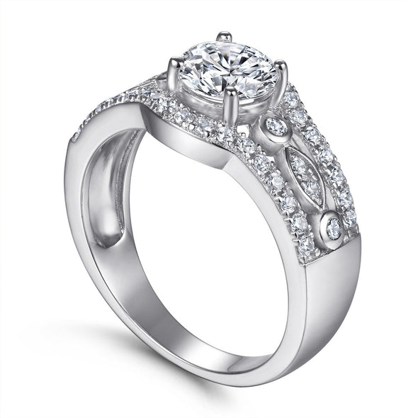 Vintage Hallow Design Round Cut Sterling Silver Engagement Ring