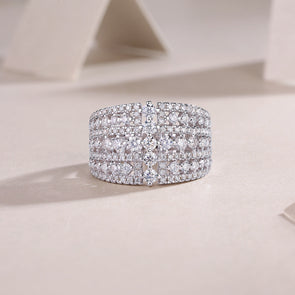Luxury Moissanite 18K White Gold Plated Sterling Silver Wedding Band