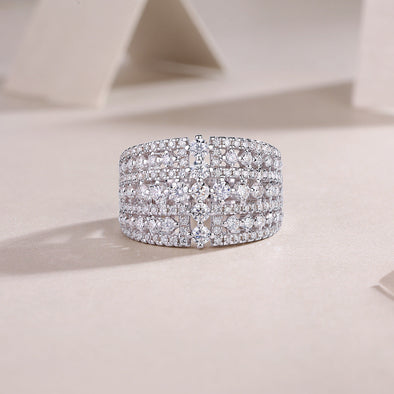 Luxury Moissanite 18K White Gold Plated Sterling Silver Wedding Band