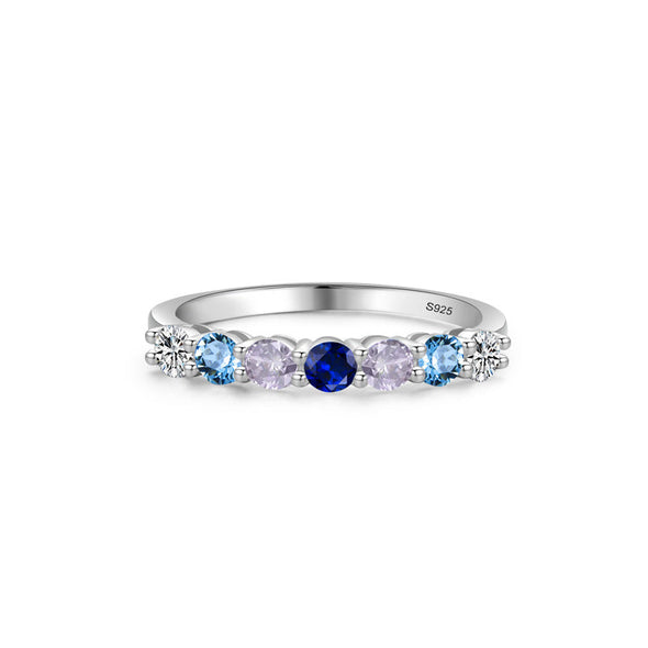 Round Cut Multi-color Sterling Silver Wedding Band