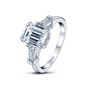 Classic Emerald Cut 2.0ct Moissanite Sterling Silver Engagement Ring