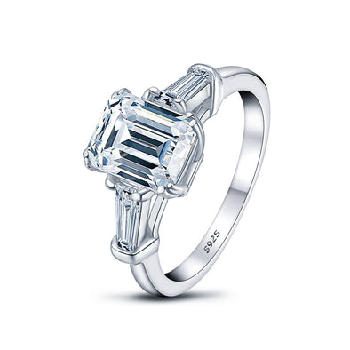 Classic Emerald Cut 2.0ct Moissanite Sterling Silver Engagement Ring