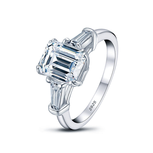 Classic Emerald Cut 2.0ct Moissanite Sterling Silver Engagement Ring