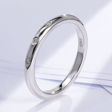Classic Moissanite 18k White Gold Plated Wedding Band