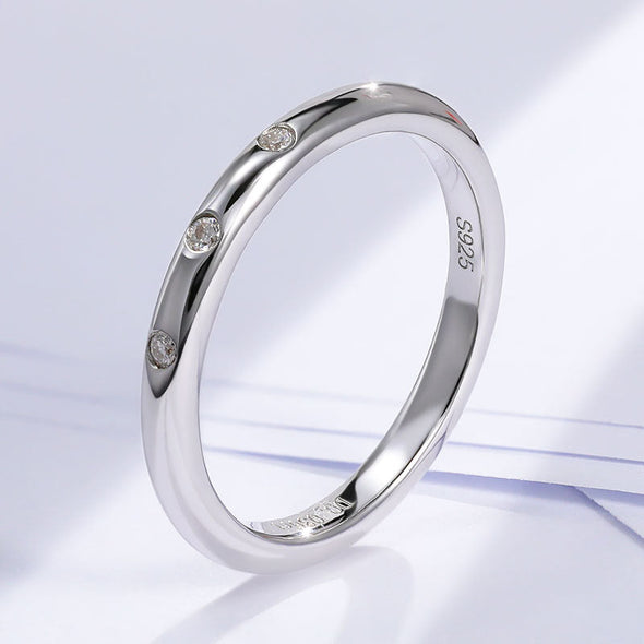 Classic Moissanite 18k White Gold Plated Wedding Band