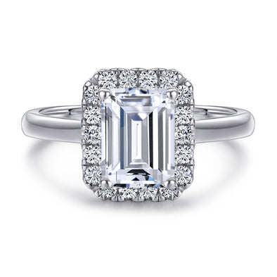 2PCS 2.0ct Emerald Cut Halo Engagement Ring Set in Sterling Silver