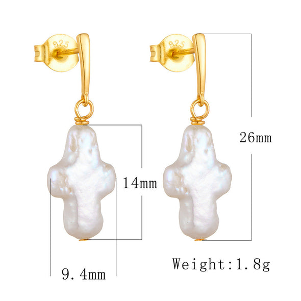 Cross Shape Pearl Drop Earrings