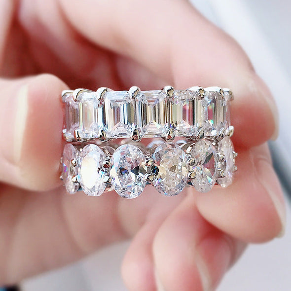 Stunning Oval Cut Eternity Sterling Silver Wedding Band