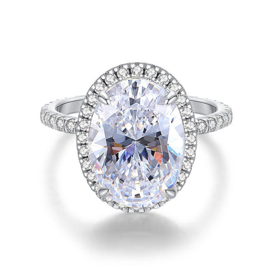 Exquisite Oval Cut Halo Sterling Silver Engagement Ring