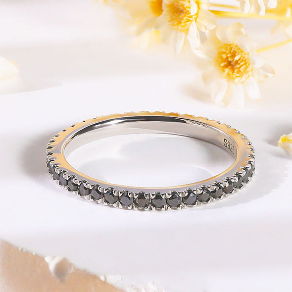 Unique Black Moissanite Eternity 18k White Gold Plated Wedding Band