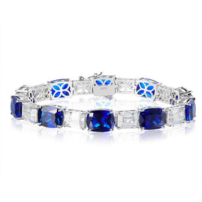 luxurious Elongated Cushion Cut Royal Blue Tennis Bracelet