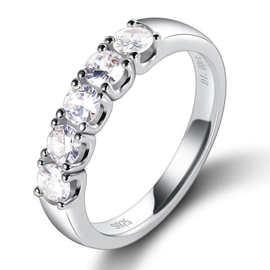 Five Stone 18K White Gold Plated Moissanite Wedding Band
