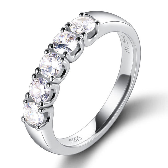 Five Stone 18K White Gold Plated Moissanite Wedding Band