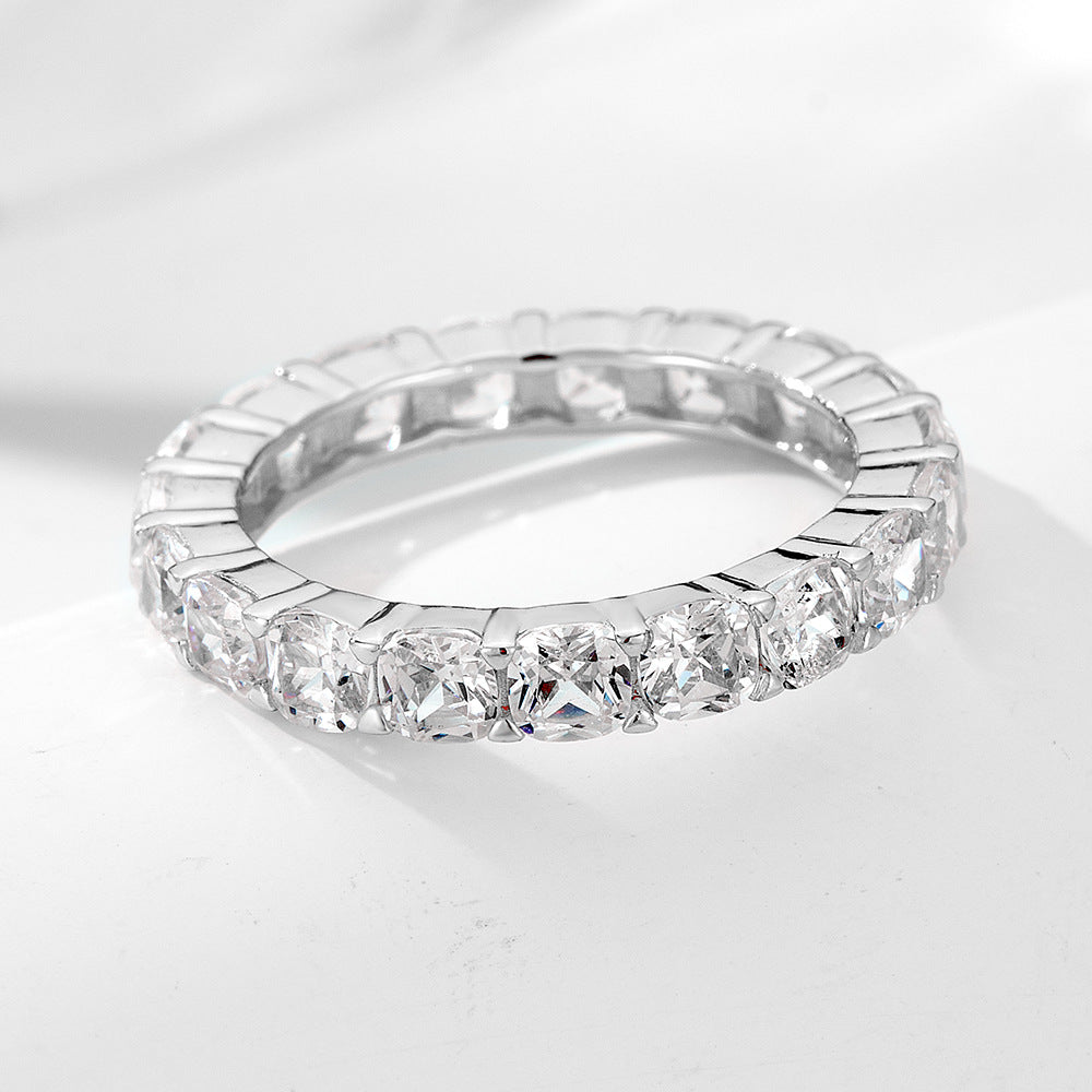 Classic Eternity Sterling Silver Wedding Band In Rose Golden Tone