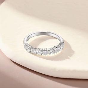 Unique Heart Round Cut Half Eterniry Silver Women's Wedding Band