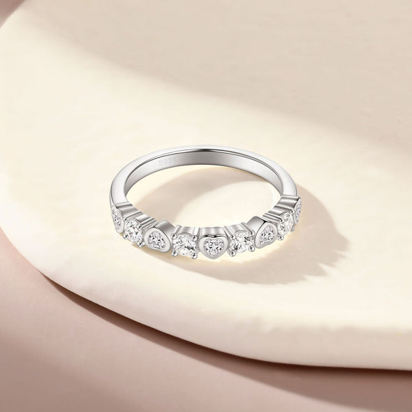 Unique Heart Round Cut Half Eterniry Silver Women's Wedding Band