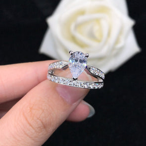 1.5ct Pear Cut 18K White Gold Plated Wedding Ring Set